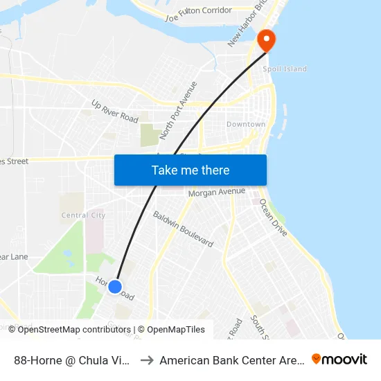 88-Horne @ Chula Vista to American Bank Center Arena map