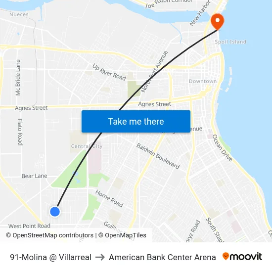 91-Molina @ Villarreal to American Bank Center Arena map