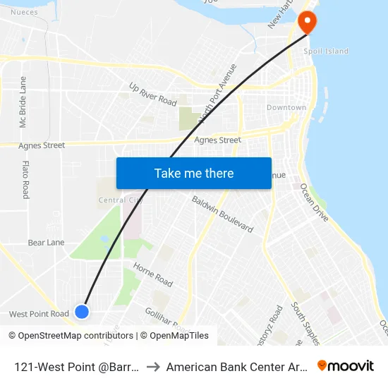 121-West Point @Barrera to American Bank Center Arena map