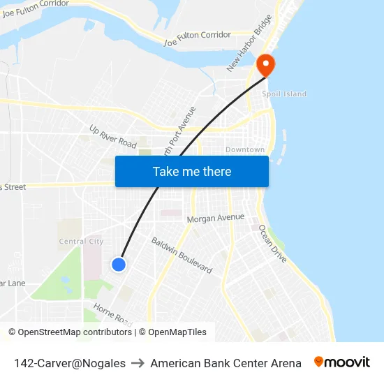 142-Carver@Nogales to American Bank Center Arena map