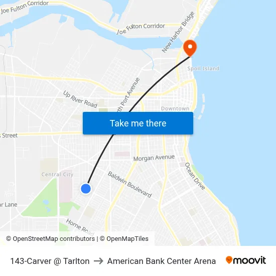 143-Carver  @ Tarlton to American Bank Center Arena map