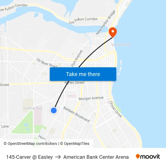 145-Carver  @  Easley to American Bank Center Arena map