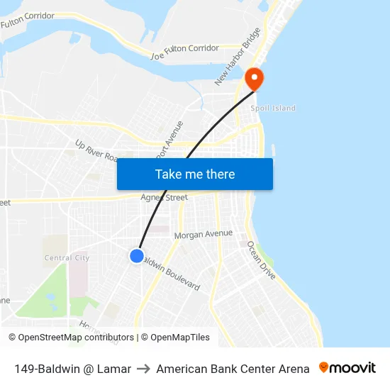 149-Baldwin  @  Lamar to American Bank Center Arena map