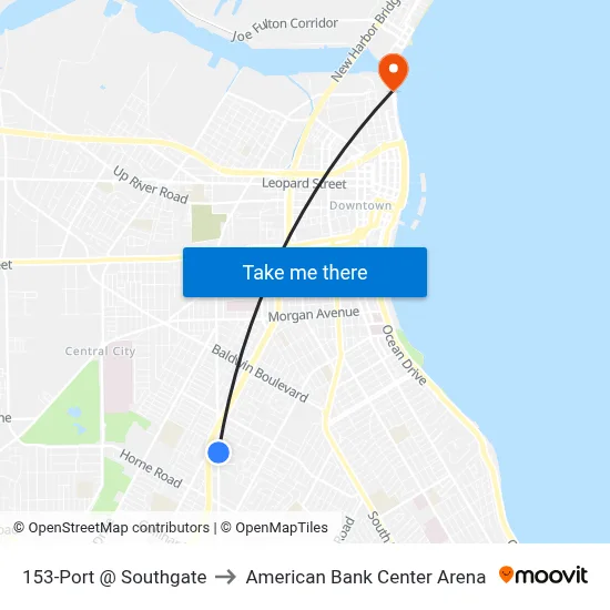 153-Port  @  Southgate to American Bank Center Arena map