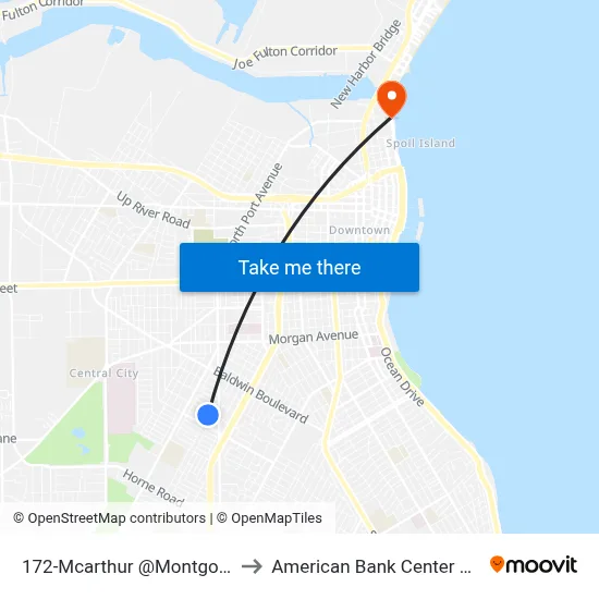 172-Mcarthur @Montgomery to American Bank Center Arena map