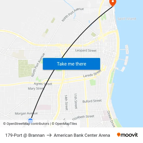 179-Port @ Brannan to American Bank Center Arena map