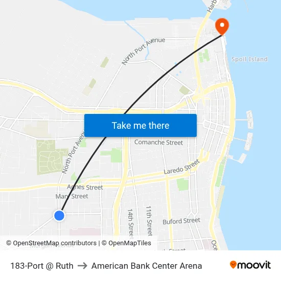 183-Port @ Ruth to American Bank Center Arena map