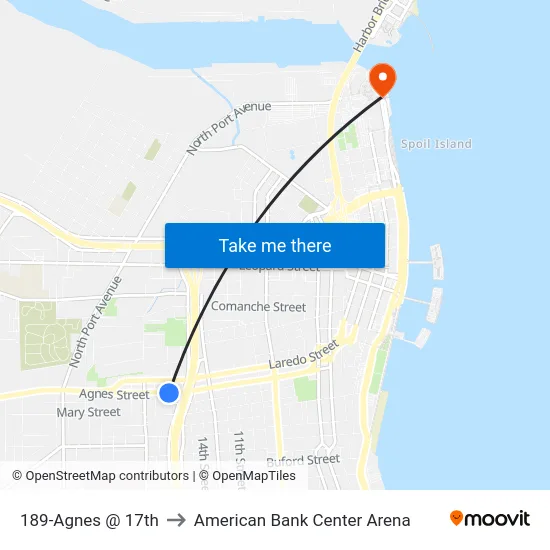 189-Agnes @ 17th to American Bank Center Arena map