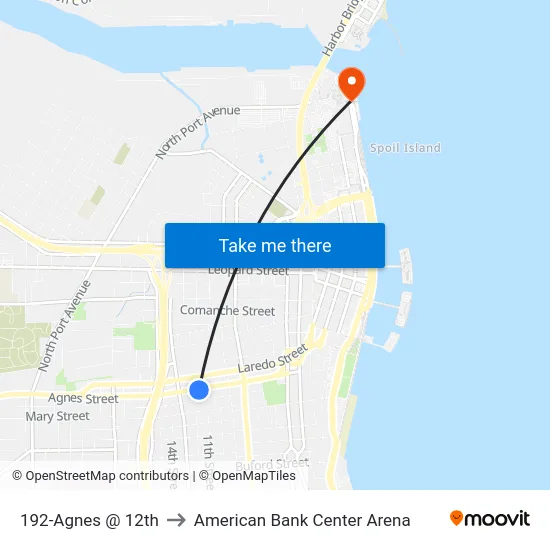 192-Agnes @ 12th to American Bank Center Arena map