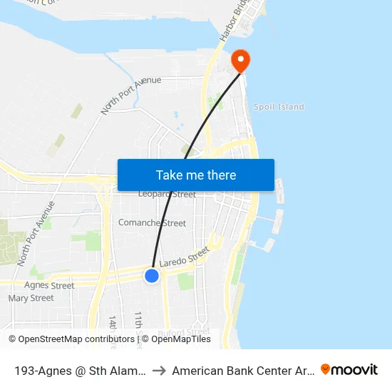 193-Agnes @ Sth Alameda to American Bank Center Arena map