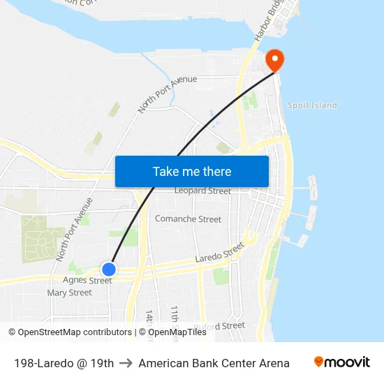 198-Laredo  @  19th to American Bank Center Arena map