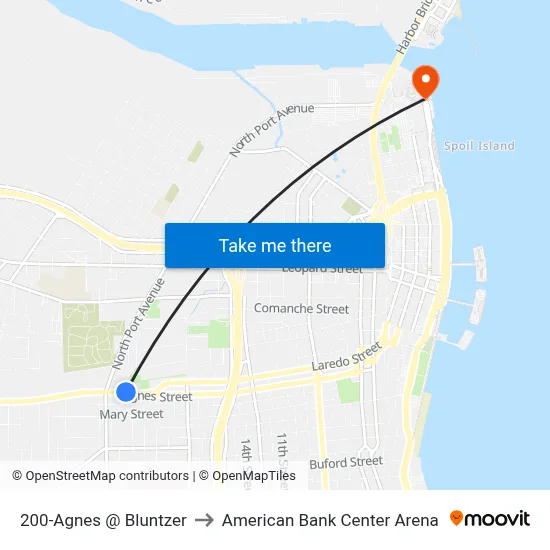 200-Agnes  @  Bluntzer to American Bank Center Arena map