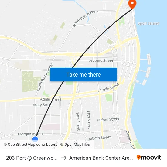 203-Port  @  Greenwood to American Bank Center Arena map