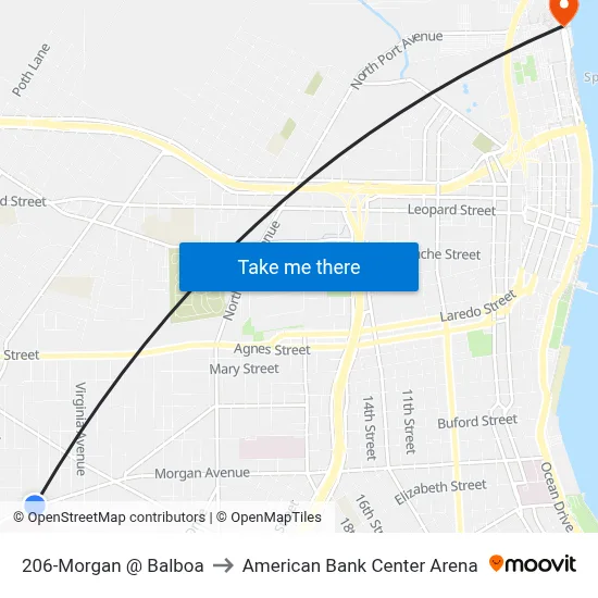 206-Morgan @ Balboa to American Bank Center Arena map