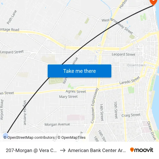 207-Morgan @ Vera Cruz to American Bank Center Arena map