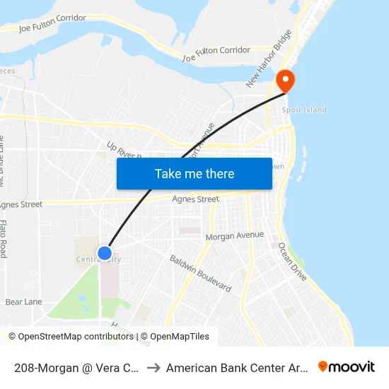 208-Morgan @ Vera Cruz to American Bank Center Arena map