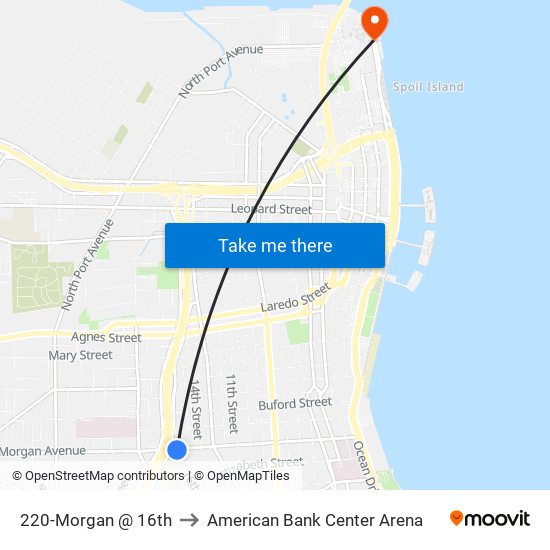 220-Morgan  @  16th to American Bank Center Arena map