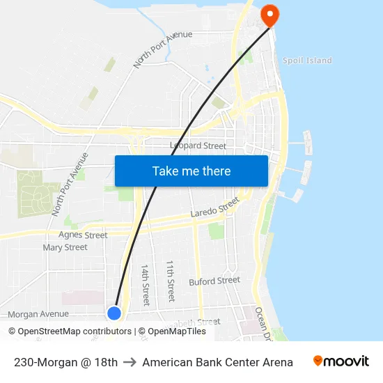 230-Morgan  @  18th to American Bank Center Arena map