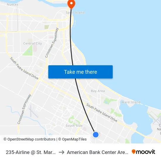 235-Airline @ St. Marks to American Bank Center Arena map