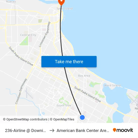 236-Airline @ Downing to American Bank Center Arena map