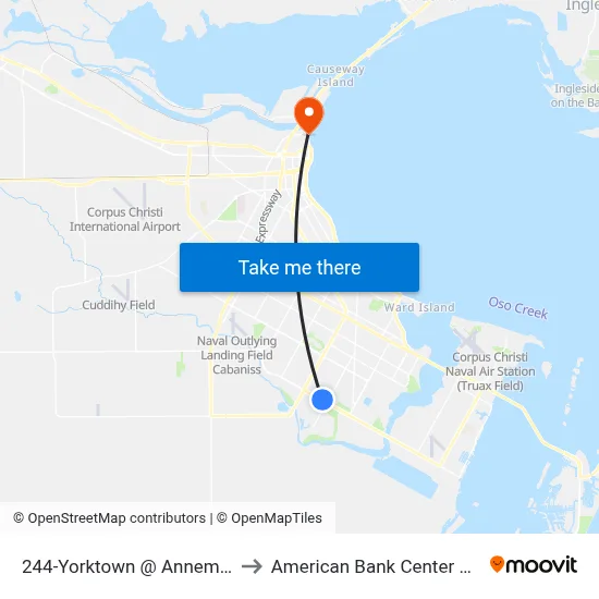 244-Yorktown @ Annemasse to American Bank Center Arena map