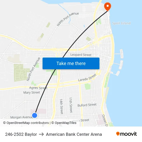 246-2502 Baylor to American Bank Center Arena map