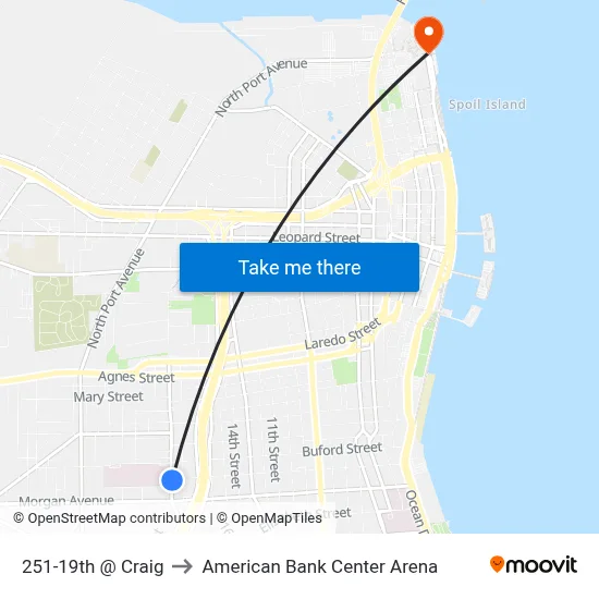 251-19th  @  Craig to American Bank Center Arena map