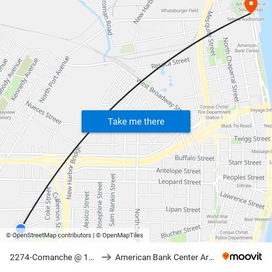 2274-Comanche @ 19th to American Bank Center Arena map