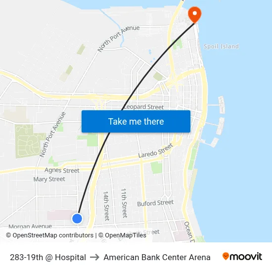 283-19th  @  Hospital to American Bank Center Arena map