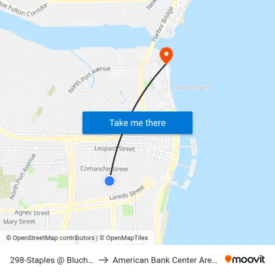 298-Staples @ Blucher to American Bank Center Arena map