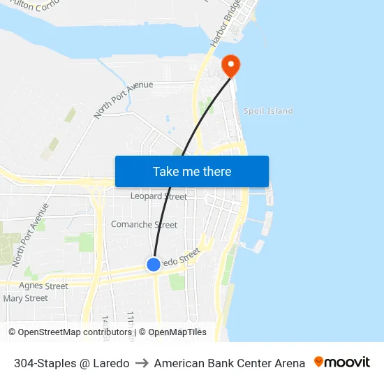 304-Staples @ Laredo to American Bank Center Arena map