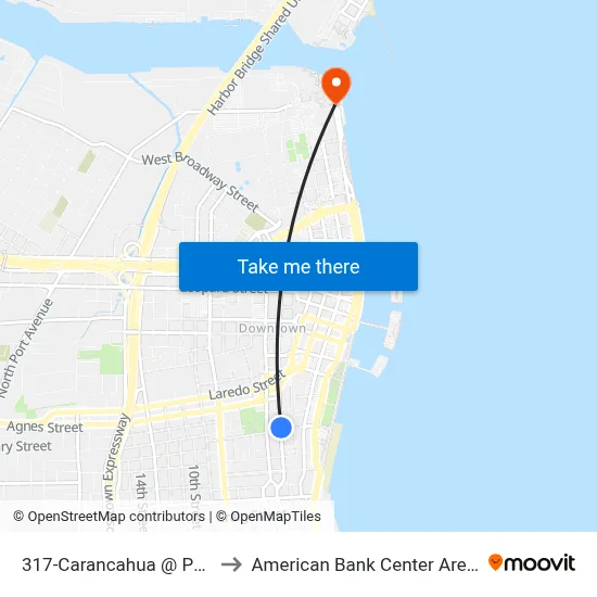317-Carancahua  @  Park to American Bank Center Arena map