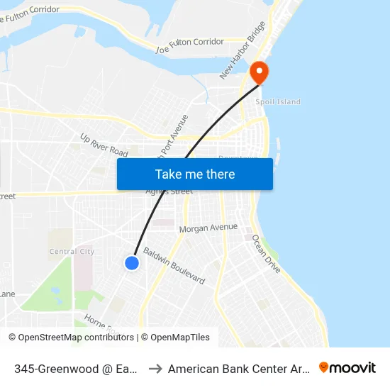 345-Greenwood @ Easley to American Bank Center Arena map