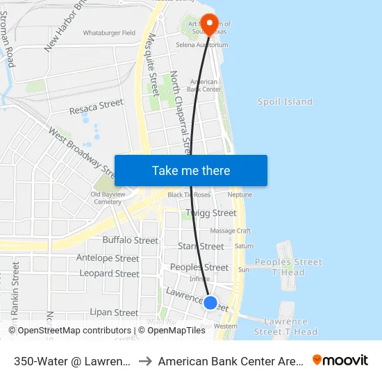 350-Water @ Lawrence to American Bank Center Arena map