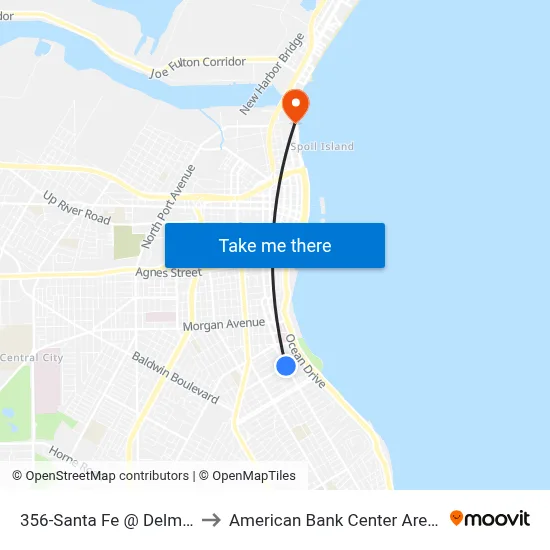 356-Santa Fe  @  Delmar to American Bank Center Arena map