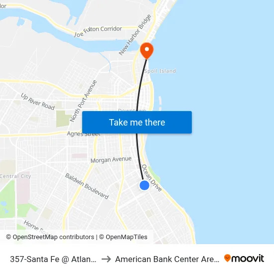 357-Santa Fe @ Atlantic to American Bank Center Arena map