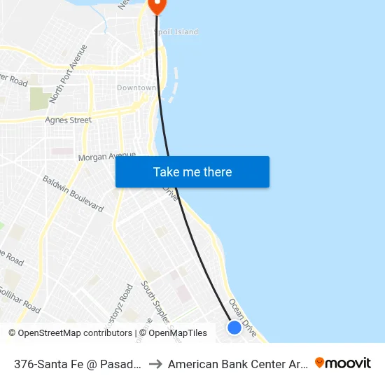 376-Santa Fe @ Pasadena to American Bank Center Arena map