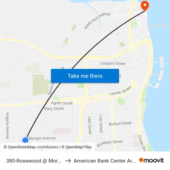 380-Rosewood @ Morgan to American Bank Center Arena map