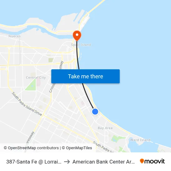 387-Santa Fe @ Lorraine to American Bank Center Arena map