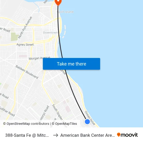 388-Santa Fe @ Mitchell to American Bank Center Arena map
