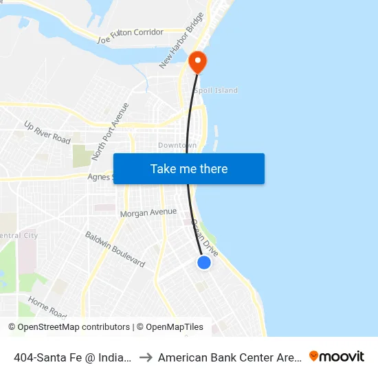 404-Santa Fe @ Indiana to American Bank Center Arena map