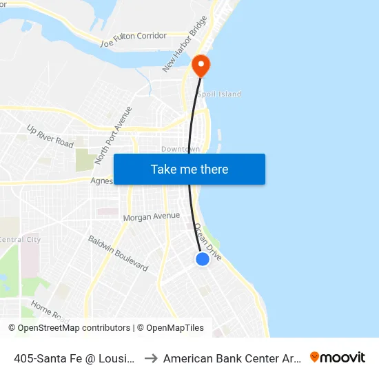 405-Santa Fe @ Lousiana to American Bank Center Arena map