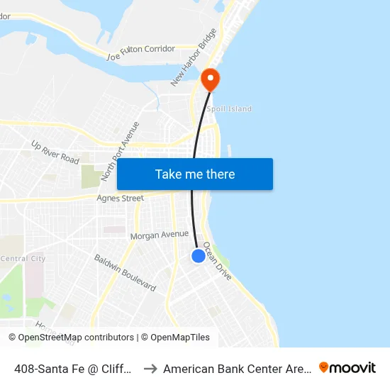 408-Santa Fe @ Clifford to American Bank Center Arena map