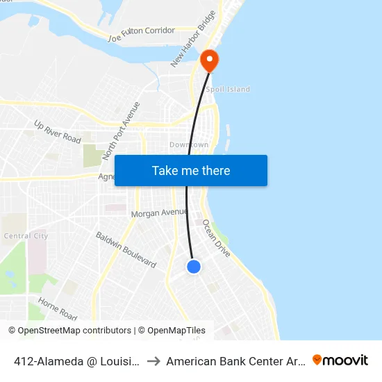 412-Alameda @ Louisiana to American Bank Center Arena map