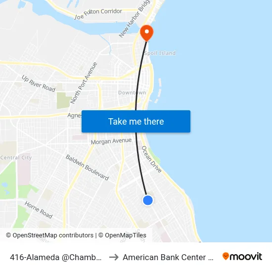416-Alameda @Chamberlain to American Bank Center Arena map
