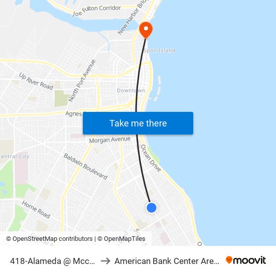 418-Alameda @ Mccall to American Bank Center Arena map