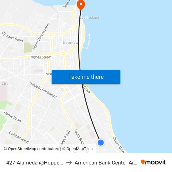 427-Alameda @Hopper St to American Bank Center Arena map
