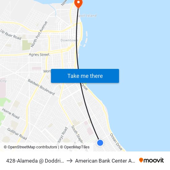 428-Alameda @ Doddridge to American Bank Center Arena map