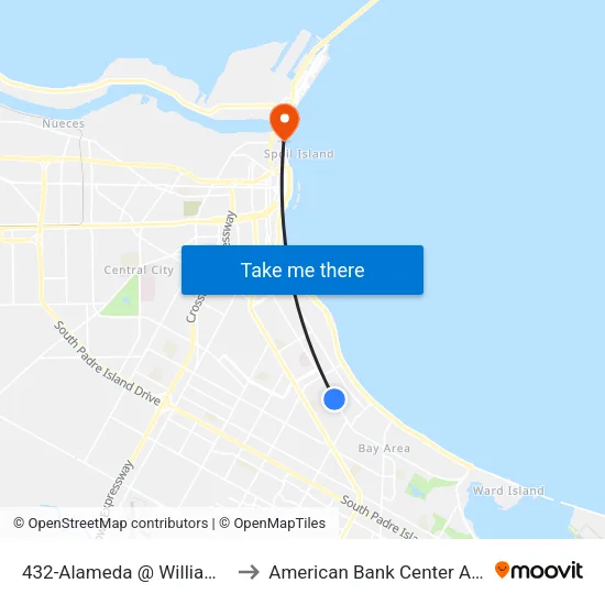 432-Alameda @ Williamson to American Bank Center Arena map