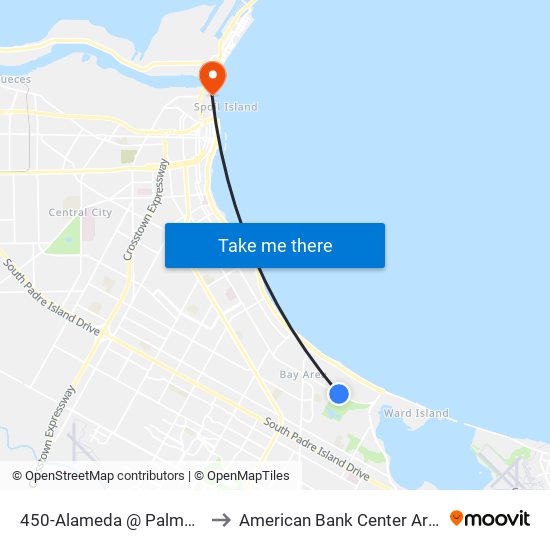 450-Alameda  @  Palmetto to American Bank Center Arena map